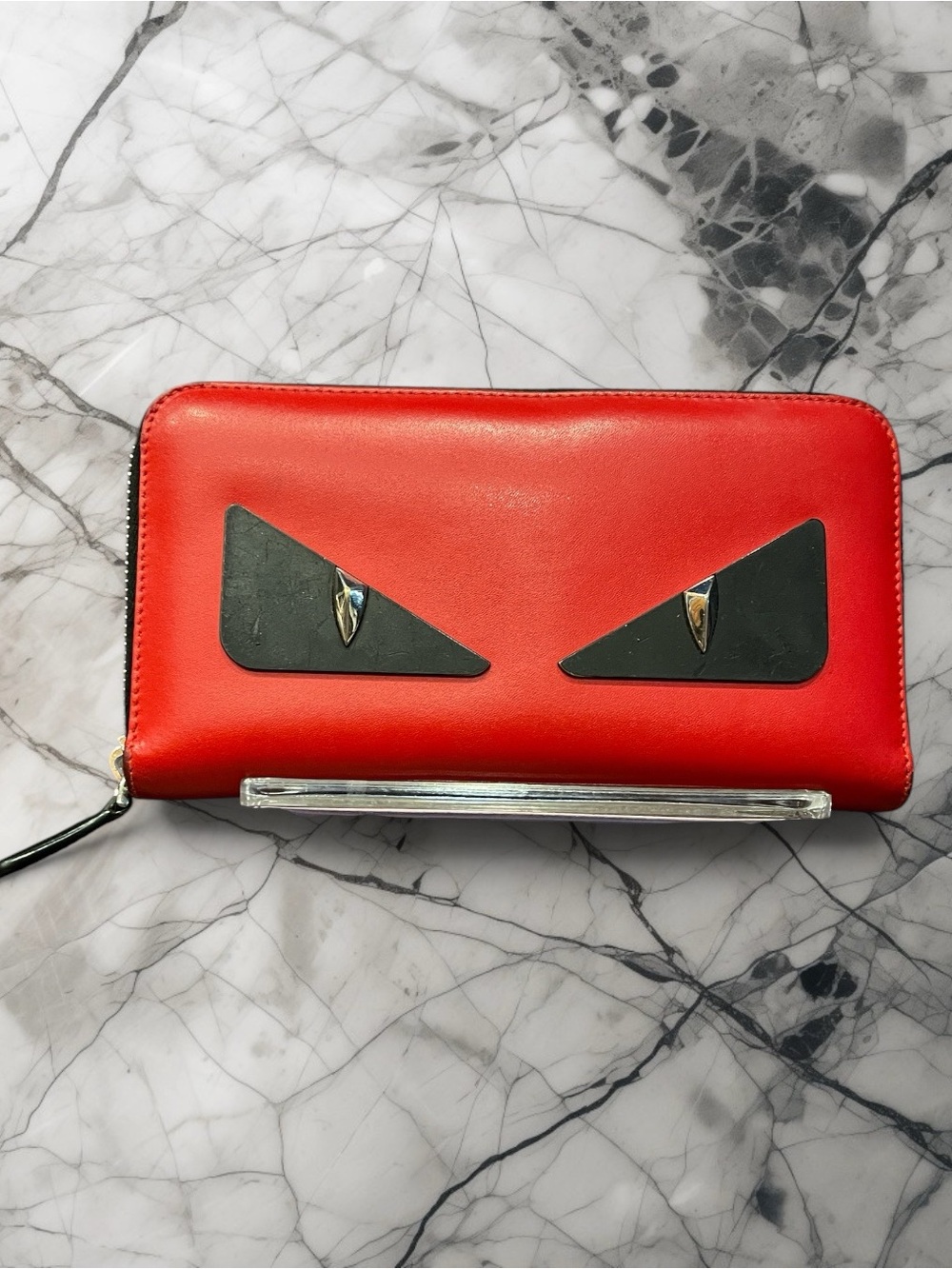 Fendi Bag Bugs Monster Eyes Red Leather Zip Around Wallet